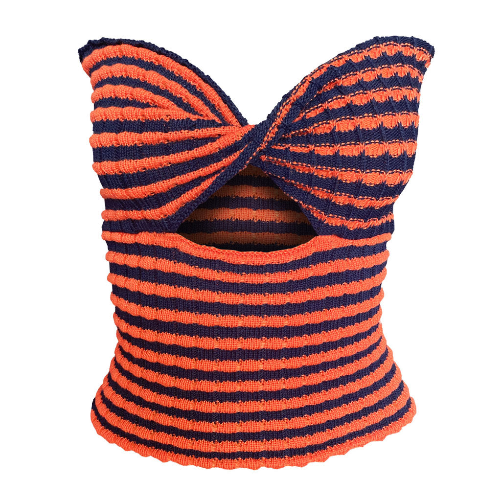 Trägerloses Crop Top İm Retro-Stil Mit Streifen - Orange