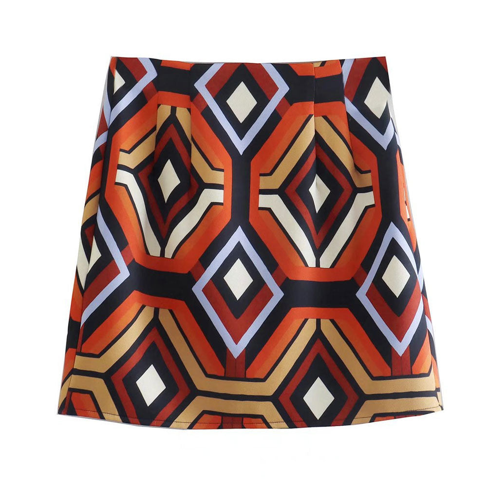 Retro-Stil Geometrisch Gemusterter High Waist Bodycon Minirock - Mehrfarbig