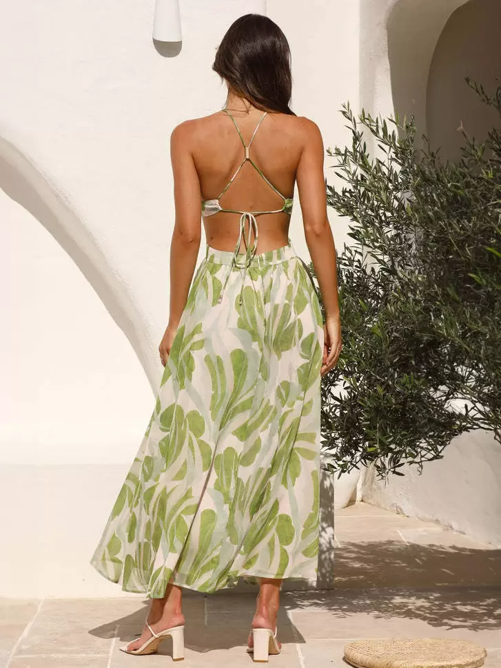 Elegantes Gemustertes, Tief Ausgeschnittenes Midikleid