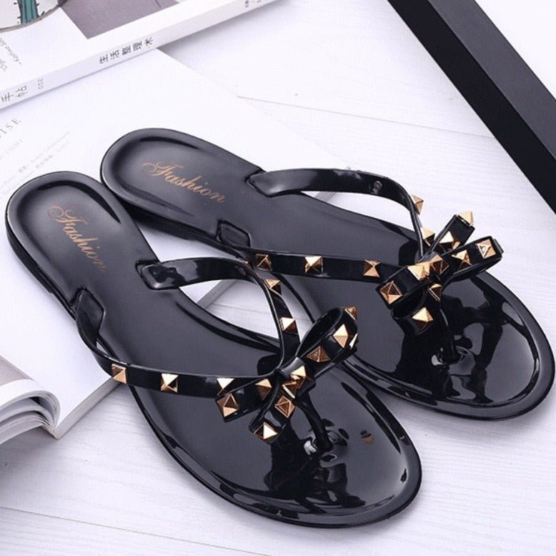 Slipper-Sandalen Aus Nylon Mit Knopfleiste Und Schleifendetail
