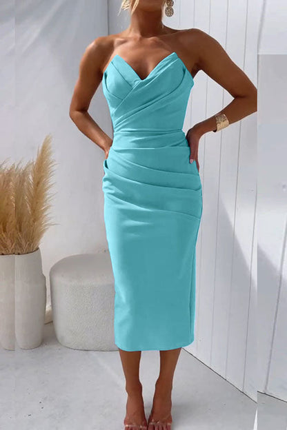 Trägerloses Midi-Partykleid Mit Schlitz Auf Der Rückseite