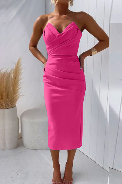 Trägerloses Midi-Partykleid Mit Schlitz Auf Der Rückseite