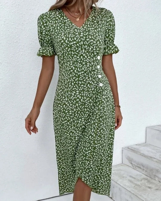 Midikleid Mit Blumenmuster Und Knopfdetail