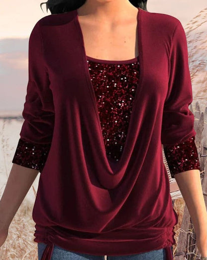 Langärmlige Damenbluse Mit Paillettendetail