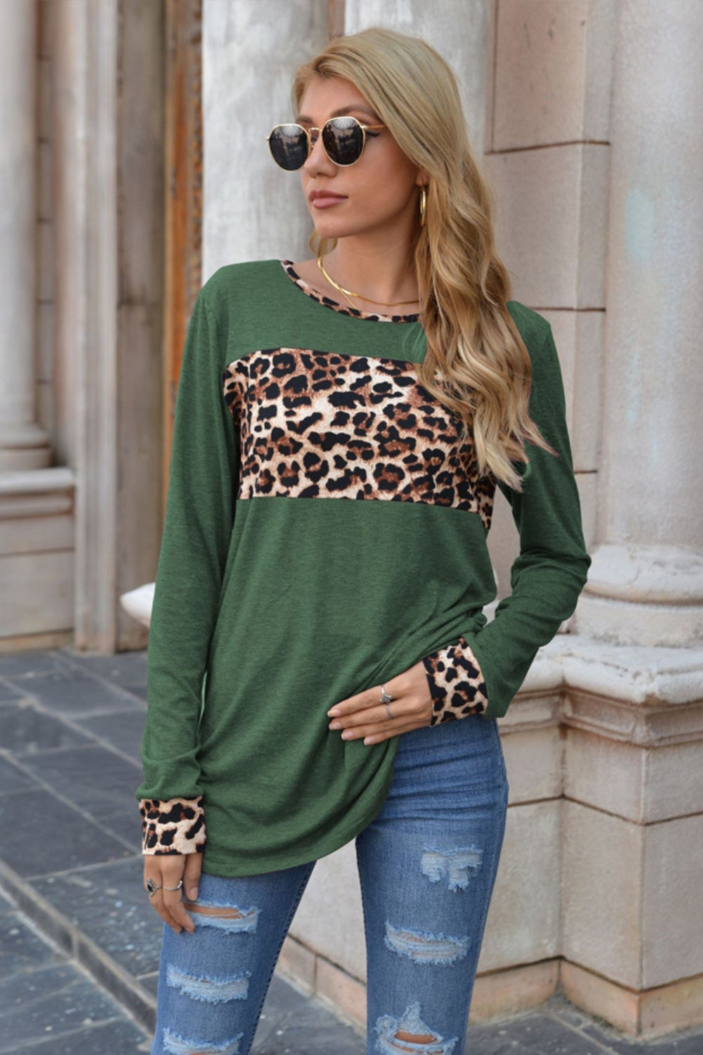 Langarmpullover Mit Rundhalsausschnitt Und Leopardenmuster