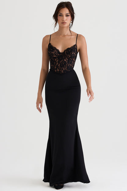 Elegantes, Figurbetontes Maxikleid Aus Spitze Mit Spaghettiträgern