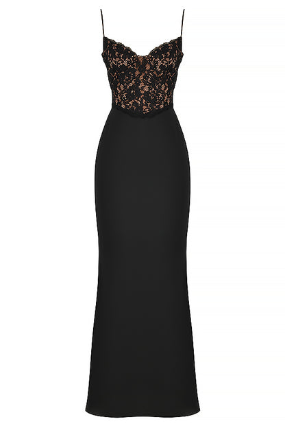 Elegantes, Figurbetontes Maxikleid Aus Spitze Mit Spaghettiträgern
