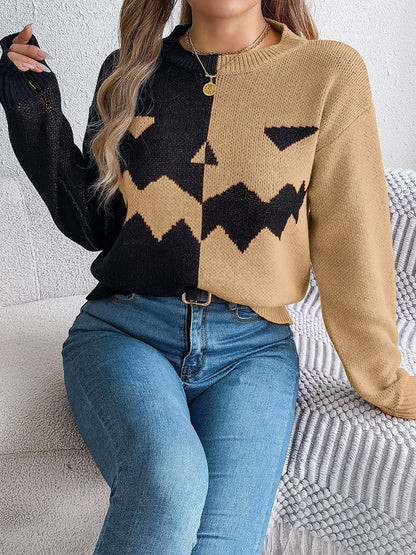 Langarmpullover Mit Rundhalsausschnitt Und Kürbismuster