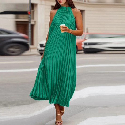 Plissiertes, Schlichtes, Ärmelloses Langes Kleid