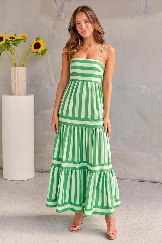 Gestreiftes Maxikleid Mit Dünnen Trägern