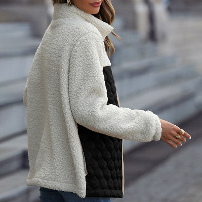 Stylische Design-Plüschjacke Mit Blockmuster