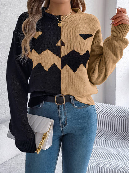 Langarmpullover Mit Rundhalsausschnitt Und Kürbismuster
