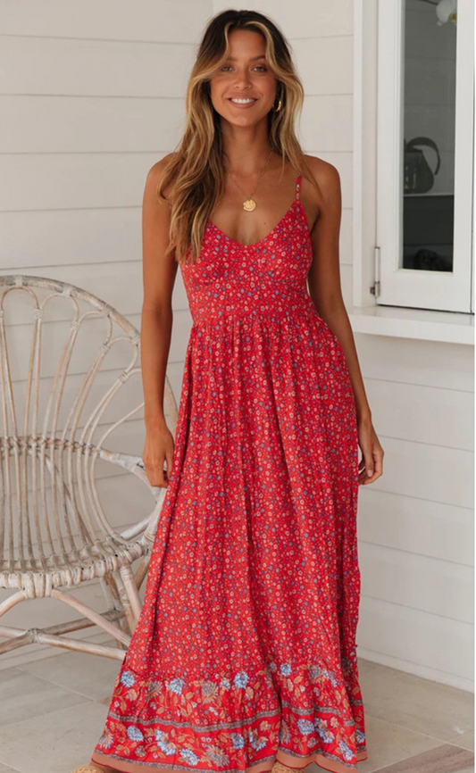 Trägerkleid İm Bohemian-Stil Mit V-Ausschnitt