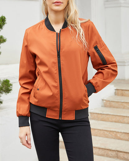 Schlichte Stehkragenjacke Mit Taschen