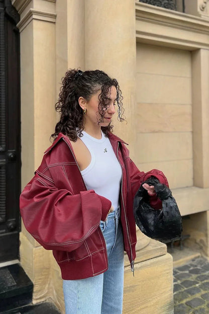 Lässige, Einfarbige Jacke Mit Reißverschluss İm Streetstyle