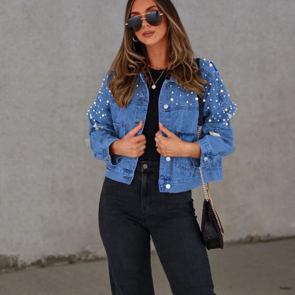 Jeansjacke Mit Perlenverzierung Und Sterndetail