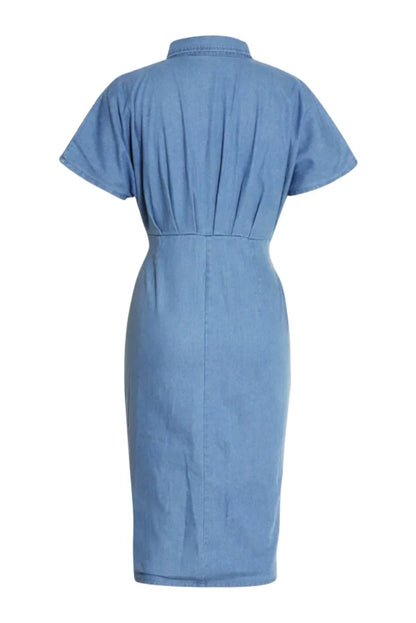 Midi-Hemdkleid Aus Denim Mit Raffung Und Knotendetail