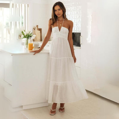 Elegantes Maxikleid İm Bohème-Stil Mit Dünnen Trägern