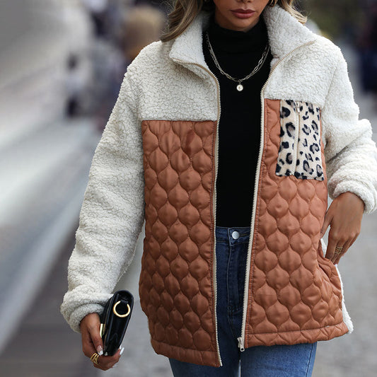 Stylische Design-Plüschjacke Mit Blockmuster