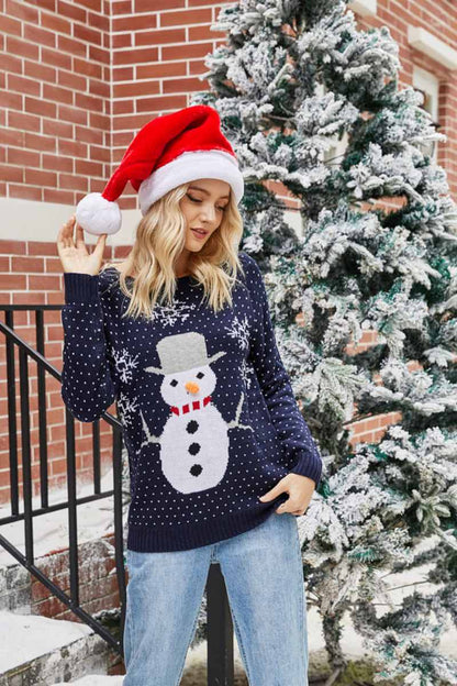Rundhals-Strickpullover Mit Schneemann-Design