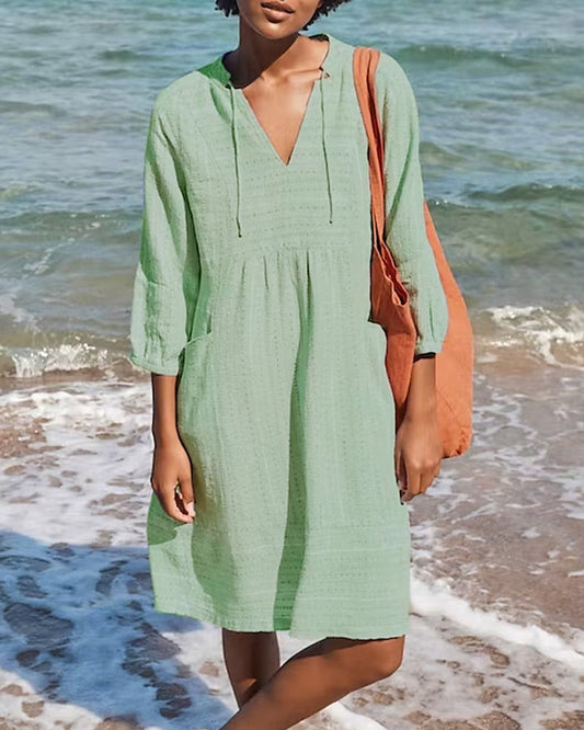 Midi-Strandkleid İn A-Linie Mit V-Ausschnitt