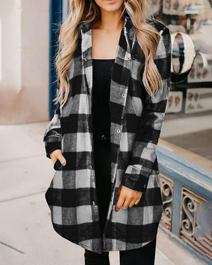 Karierte Hemdjacke Mit Mittellangen Ärmeln
