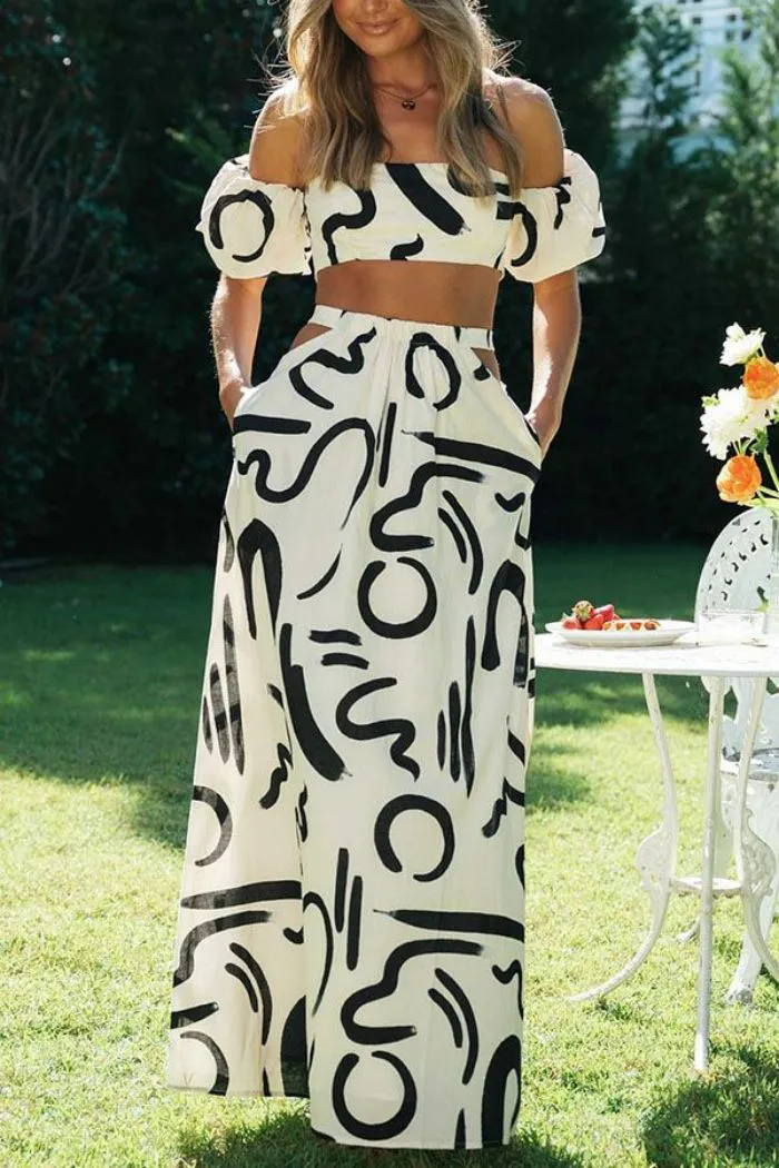 Trägerloses Crop Top und Maxi Rock Set