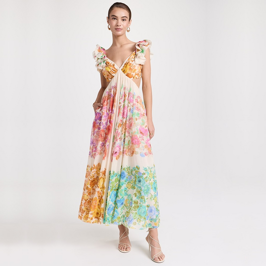 Farbenfrohes Maxikleid Mit Faltendetail
