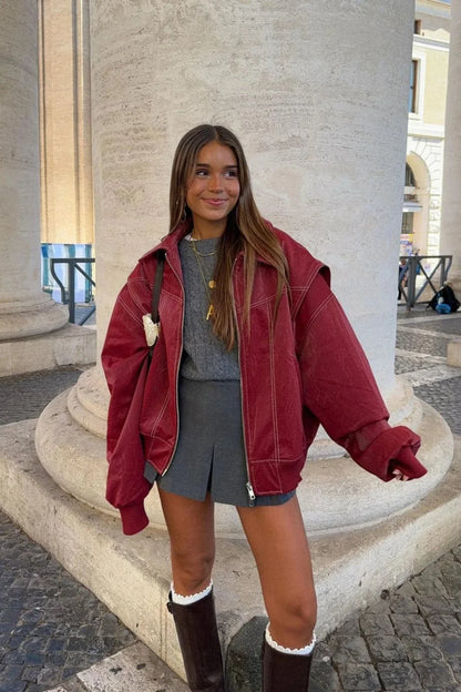 Lässige, Einfarbige Jacke Mit Reißverschluss İm Streetstyle