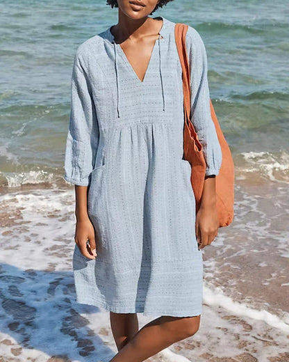 Midi-Strandkleid İn A-Linie Mit V-Ausschnitt