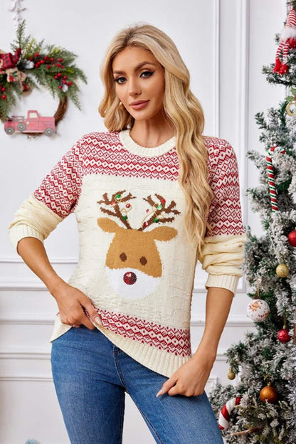 Weihnachtspullover Mit Rundhalsausschnitt Und Stickerei