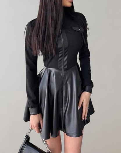 Elegantes Langarm-Minikleid Aus Leder