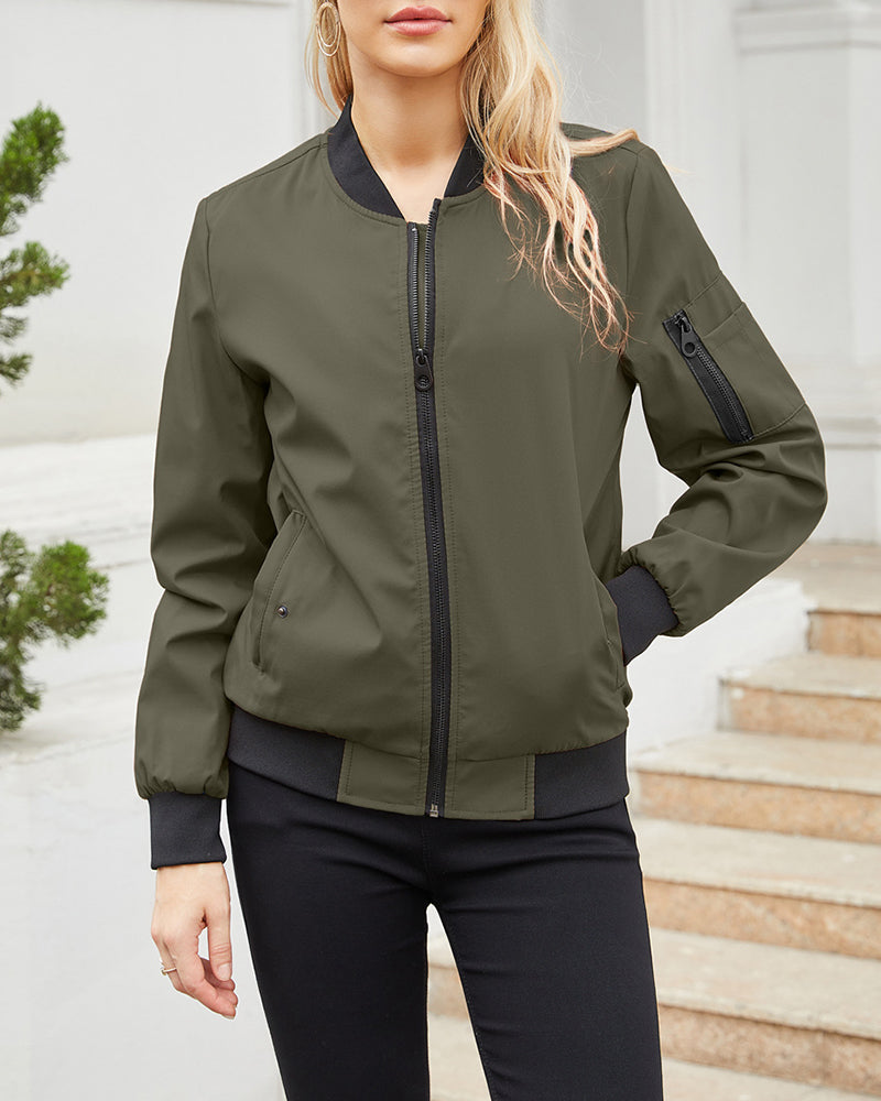 Schlichte Stehkragenjacke Mit Taschen
