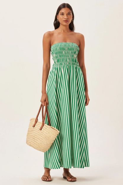 Gestreiftes, Gesmoktes Schlauch-Maxikleid