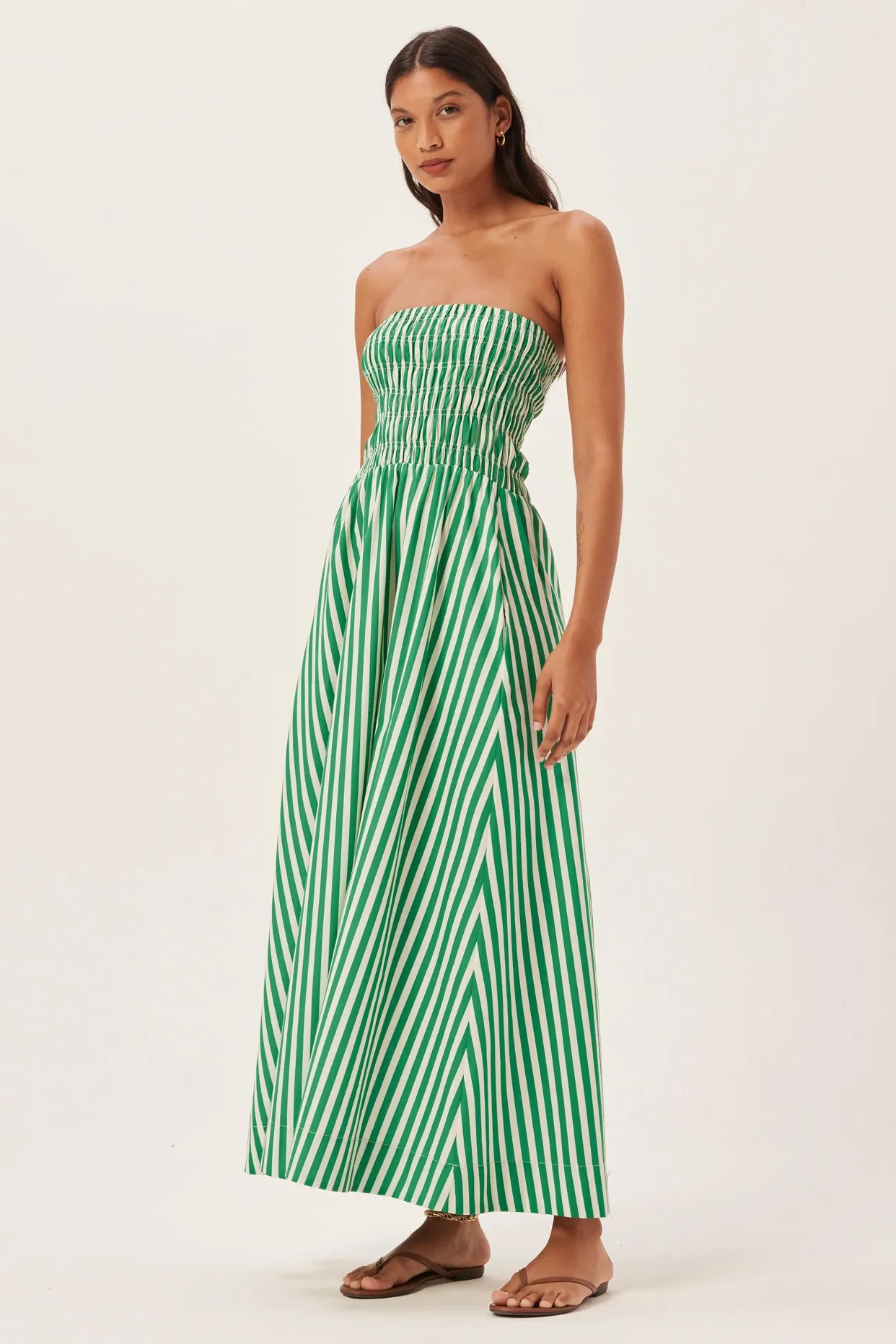 Gestreiftes, Gesmoktes Schlauch-Maxikleid