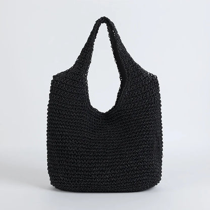 Stylische Strohtasche Mit Strickdetails