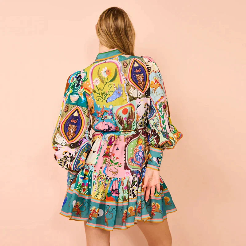 Gemustertes Minikleid Mit Hemdkragen