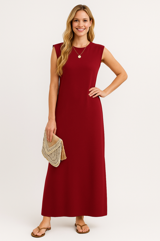 Ärmelloses Maxikleid Aus Dicker Viskose Mit Riemchen