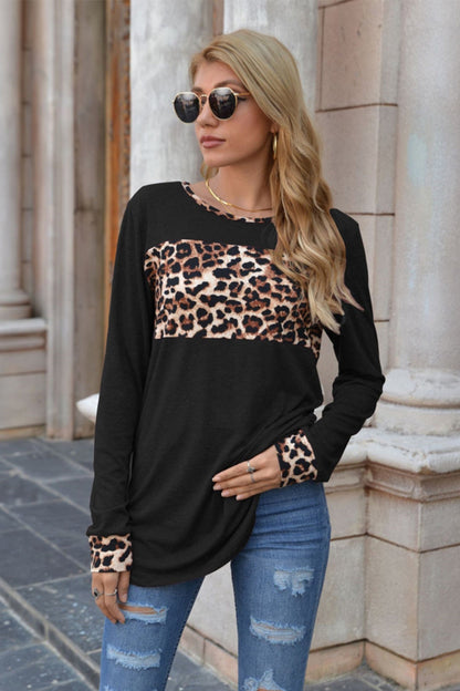 Langarmpullover Mit Rundhalsausschnitt Und Leopardenmuster