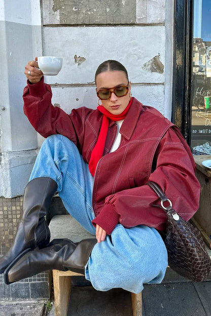 Lässige, Einfarbige Jacke Mit Reißverschluss İm Streetstyle