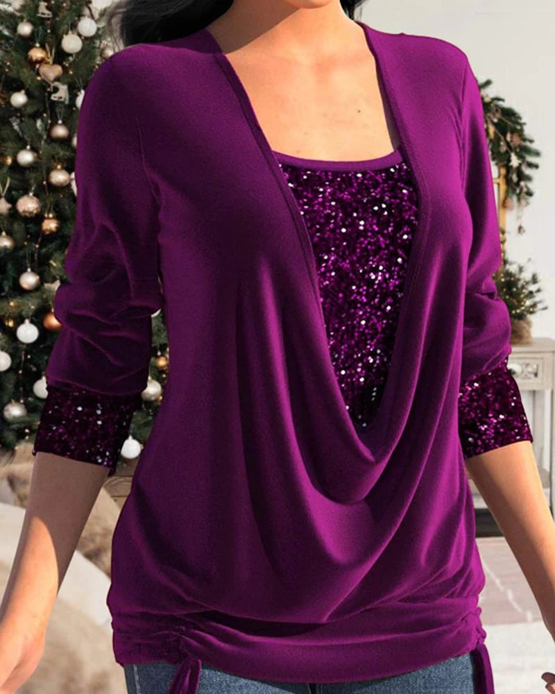 Langärmlige Damenbluse Mit Paillettendetail