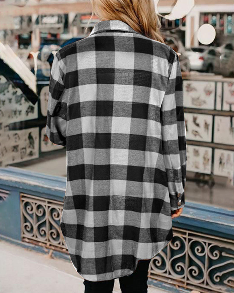 Karierte Hemdjacke Mit Mittellangen Ärmeln