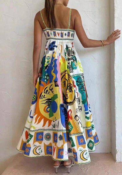 Gemustertes Maxikleid Mit Quadratischem Ausschnitt
