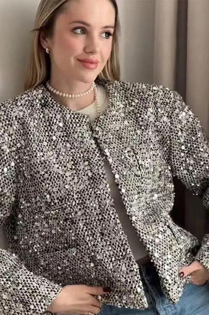 Paillettenjacke Mit Geradem Kragen