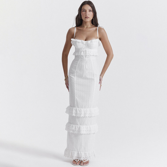 Maxikleid Mit Rüschenspitze Und Stickerei