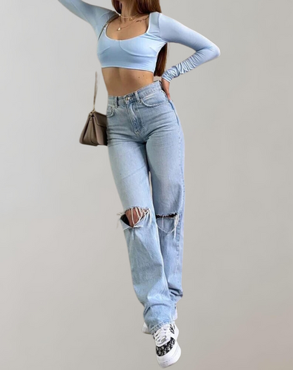 Zerrissene Jeans Mit Weitem Bein