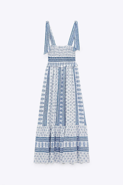 Gestreiftes Midikleid Mit Botanischem Blumenmuster