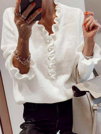 Stilvolle Bluse Mit V-Ausschnitt Und Knopfleiste