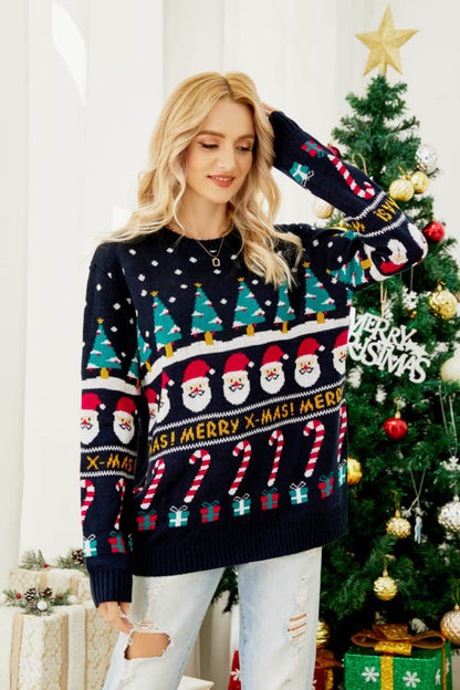 Rundhals-Strickpullover Mit Entspannter Passform Und Weihnachtsmotiv