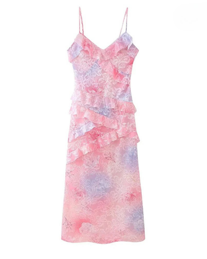 Neckholderkleid Mit Rüschen Und Farbverlauf Aus Netzstoff, Sexy, Rückenfreies Sommerkleid Mit V-Ausschnitt